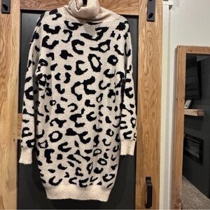 Leopard Print Turtleneck Sweater dress
